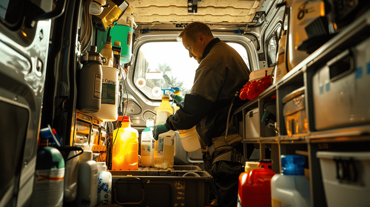 pest control expert in a van