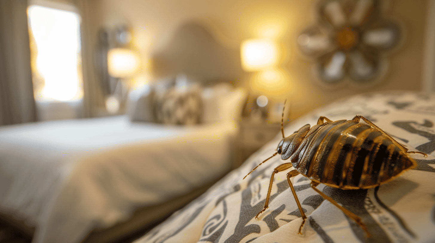 picture of a bedbug in a bedroom