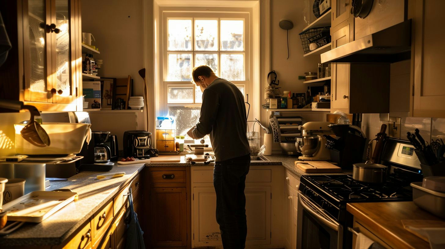 person preparing kitchen for ant treatment