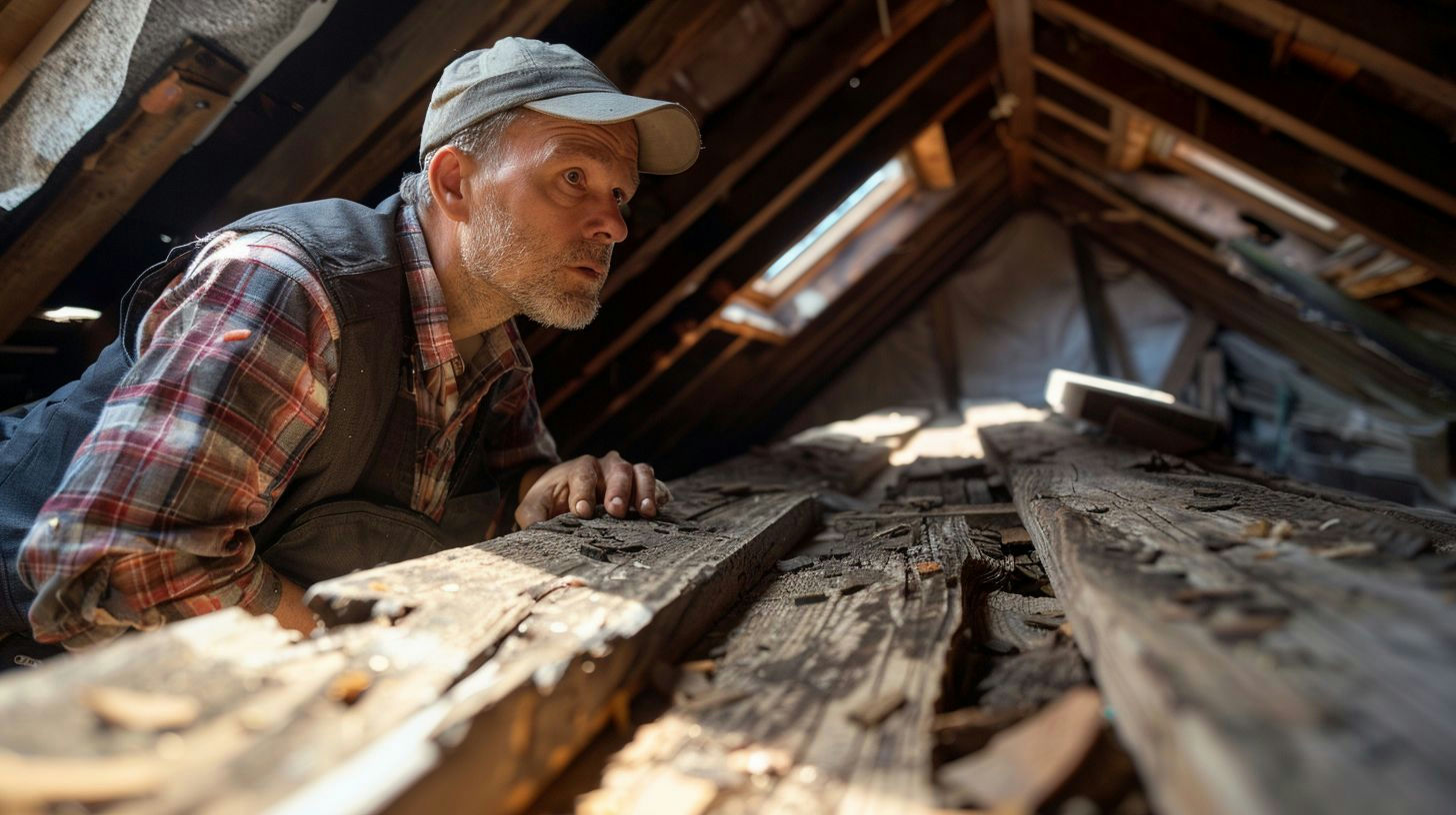 image of a person looking for ants in the attic