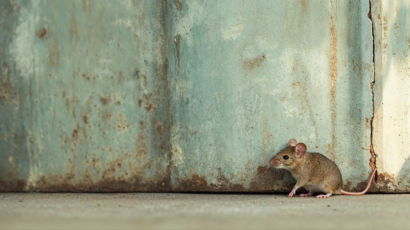 a mouse standing near a cracked wall base, illustrating how mice can climb walls