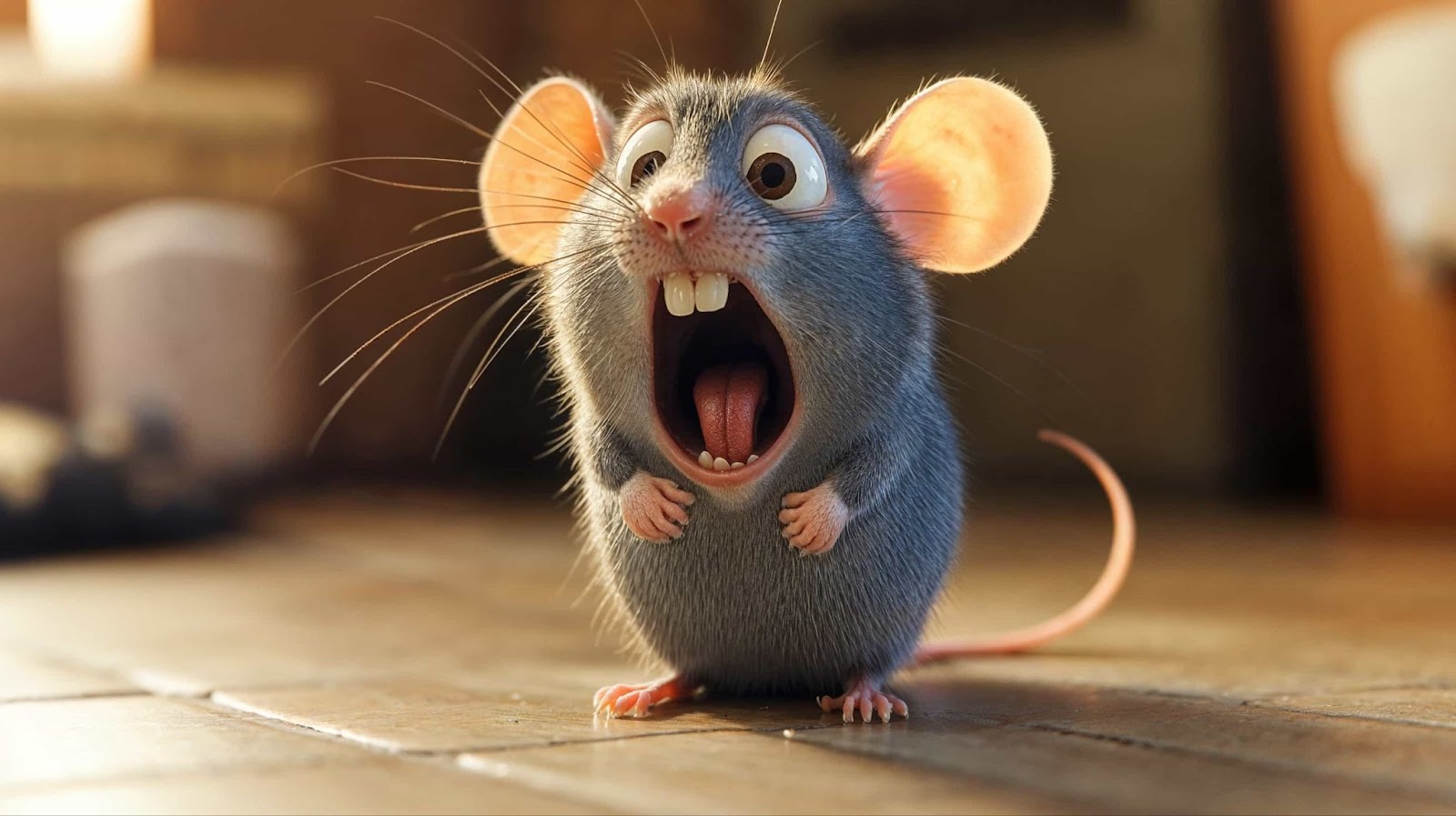 wide-eyed animated mouse looks shocked, evoking concern about do mice bite
